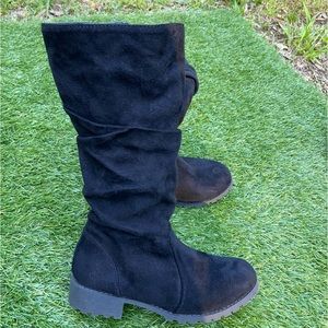 Justice Knee High Slouchy Faux Suede Black Boots Size 1